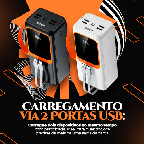 Power Bank 50.000mah Carregador Maxnova BTE-61 Portátil Turbo 22.5w Cor Preto Compatível com Todos Os Celulares