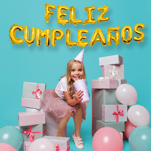 Imagen 5 de 5 de Globos Letra Metalicos Feliz Cumpleaños Dorado Y Plata