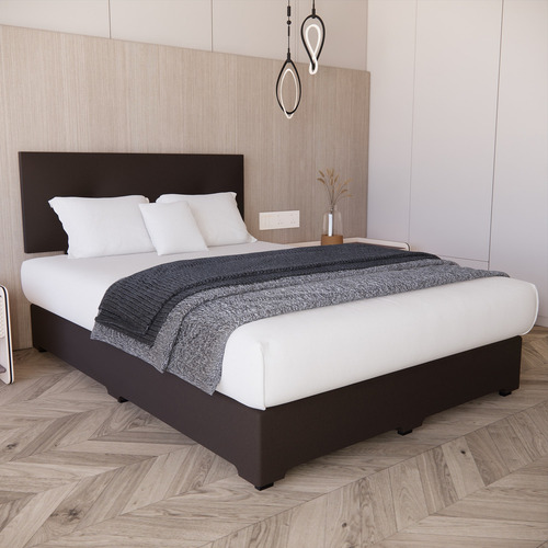 Cama Recamara Base Box Cabecera Urban Chocolate King Size Color Marrón