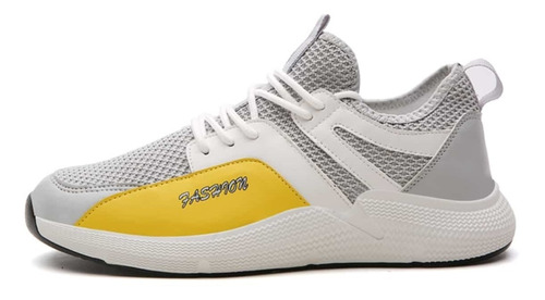 Zapatillas Sport Gris Soporte Detalle Amarillo Shein