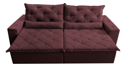 Sofá Lisboa 2,12m Retrátil, Reclinável com Molas no Assento Tecido Suede Velusoft Vinho - Cama InBox