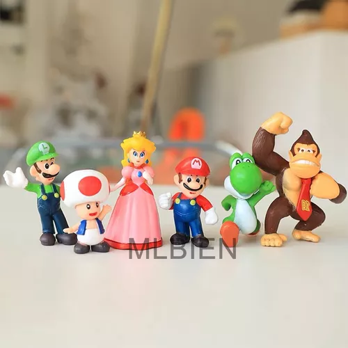 Figuras de acción de Super Mario Bros para niños, juguetes de Pvc, modelos  de Luigi, Yoshi, Donkey Kong, seta, regalos de cumpleaños, 6 unidades por  Set