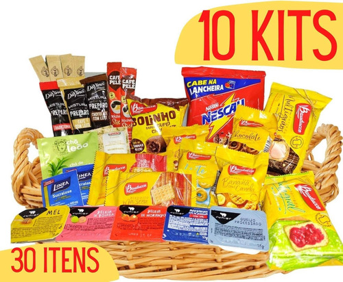 10 Kit Cesta Café Da Manhã Individual Melhor Marca 30 Itens