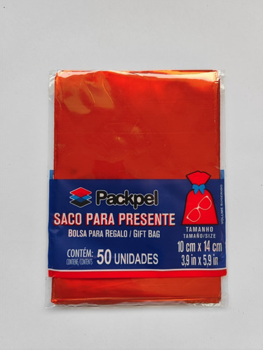 Saco Para Presente Embalagem Metalizado 10x14 Liso Vermelho