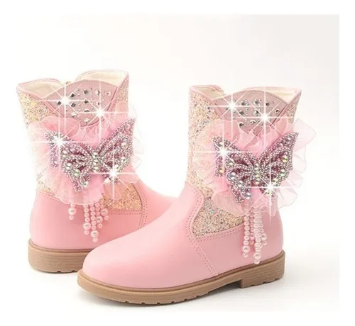 Botas Cortas De Piel De Princesa Con Lazo Para Niñas