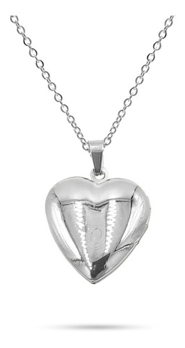 Collar Acero Inox Plateado Relicario Corazon Liso 14 Mm