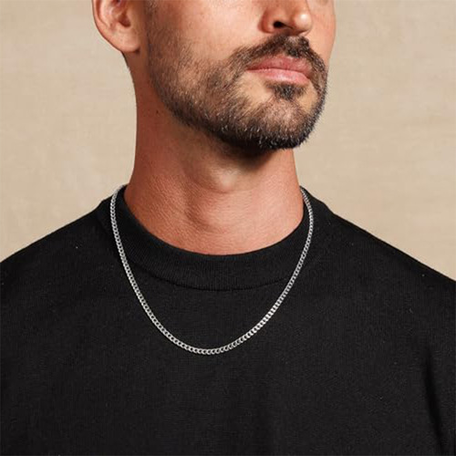 Acero Inoxidable Plateado Collar Estilo Cubano Unisex