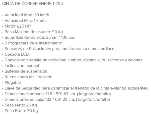 Imagen 2 de 7 de Cinta Caminadora Electrica Caminar Correr - Enerfit 735