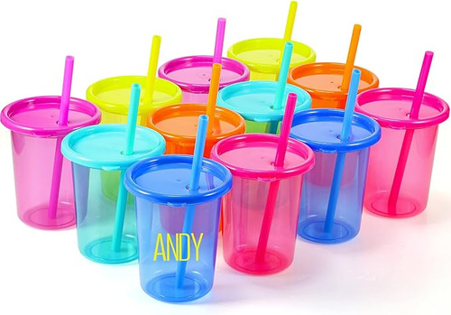 12 Vasos Para Niños Con Pajitas Y Tapas Vasos Plastico Grane