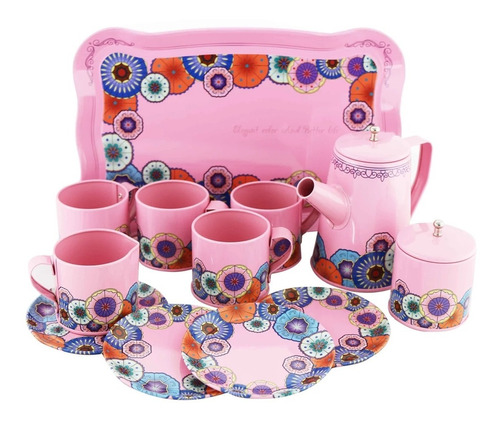 Set De Te Metálico 14pcs Niñas Vajilla Cocina Ref. 998-e