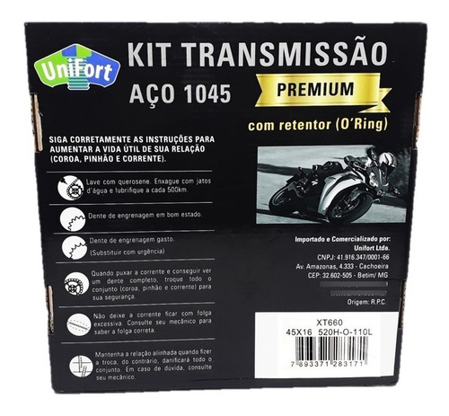 Kit Relação Xt 660 Aço 1045 Com Retentor Dourada Unifort