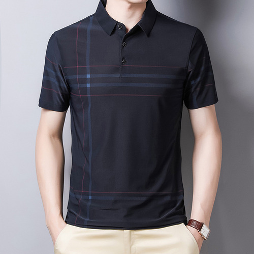 Polo De Seda Helada Con Solapa Para Hombre