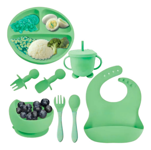 Kit 8 Peças Introdução Alimentar Infantil Cor Verde-claro