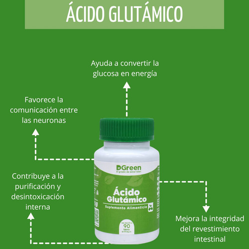 Ácido Glutámico Dgreen 90 Tabletas De 970 Mg Sabor Sin Sabor
