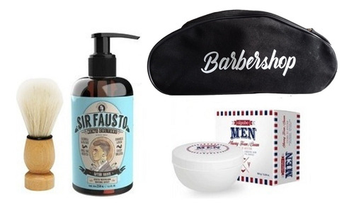 Kit Barber Crema De Afeitar, After Shave, Brocha + Bolso