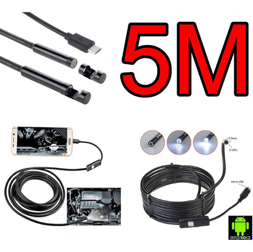 Camera Inspeção Sonda Endoscópica Android Pc Usb 5m