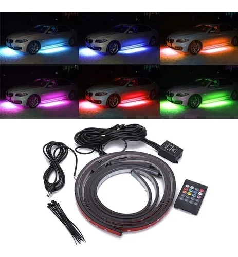 4pcs Rgb Led Control Inalámbrico Coche Luz De Neón Tira Tubo