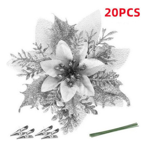 20 Flores Artificiales Con Purpurina For Árbol De Navidad,