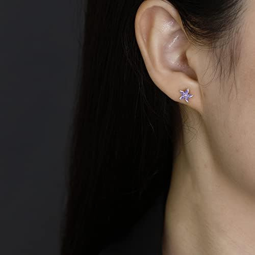 Aretes De Plata De Ley 925 Con Flor Morada Para Mujer, Arete