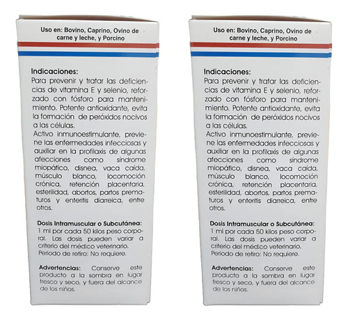 Vitamina E + Selenio + Fosforo 250 Ml Biofarmex Ganado 2pza