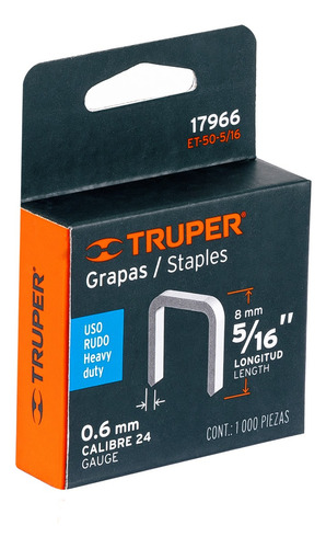 Grapa Truper 5/16 Pulgadas # Et-50-5/16  Caja 1.000 Pzas