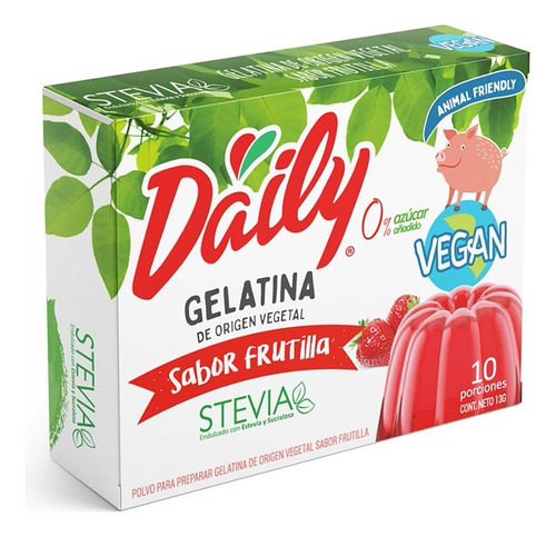 Gelatina Vegana Con Stevia Daily Frutilla Jalea Sin Azucar