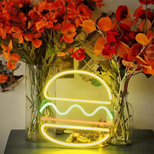 Decoración De Hamburguesa De Neón Brillante - Restaurante