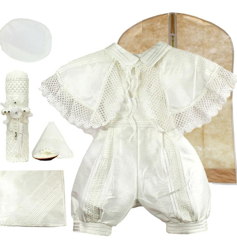 Traje Bautizo Niño Bombacho Ropón + Kit Vela Bautizo Iker