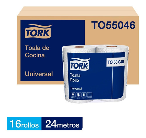 Toalla Cocina Tork Doble Hoja Universal 16 Rollos 24 Mts.