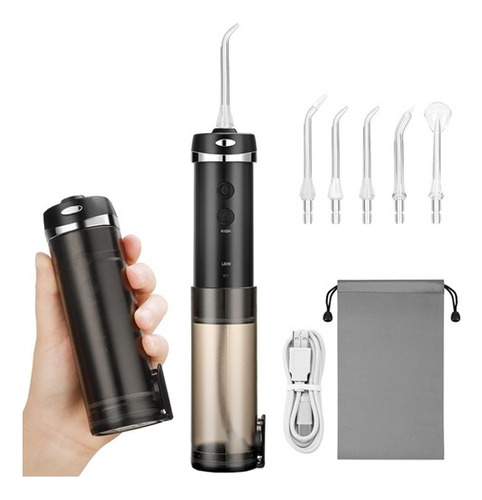 Irrigador Bucal Oral Compacto Belfia Hf-10 Con 5 Picos 200ml Recargable Portátil Ideal Para Traslados Viajes Quita Sarro Limpeiza Lengua Brackets Gingivitis Mal Aliento
