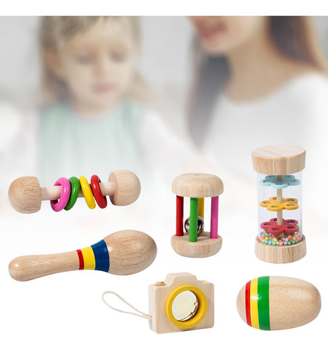 6x Juego De Juguetes De Madera Para Bebés, Hecho A Mano,