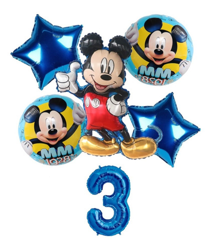 Globos Mickey Mouse De 5 Piezas Mas Numero Metalizado