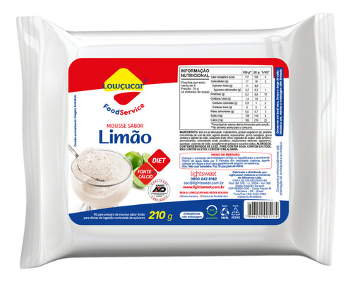 Mousse Lowcucar Zero Acucares Sabor Limao 210g