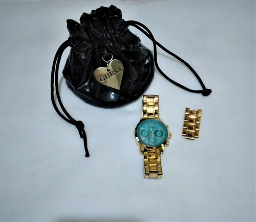Relogio Feminino Guess Original Aço Rose Com Fundo Azul