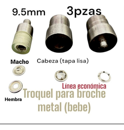 Troquel Para Pegado De Broche Metal Tapa Lisa (bebe) 9.5mm