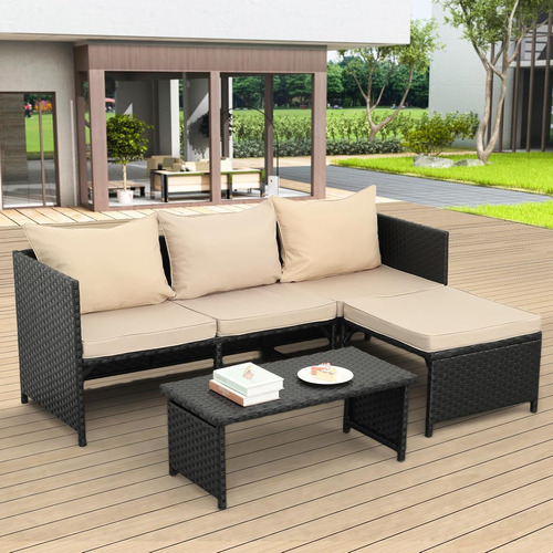 Sofá Modular De 3 Piezas En Mimbre De Polietileno Para Patio