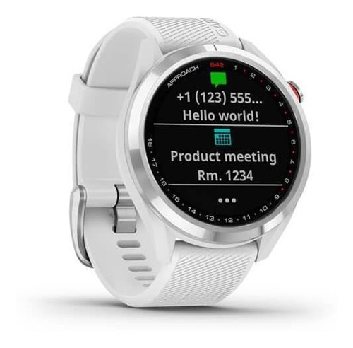 Smartwatch Garmin Approach S42 1.2" caja 43.4mm de  polímero  polished silver, malla  white de  silicona y bisel  black de  acero inoxidable