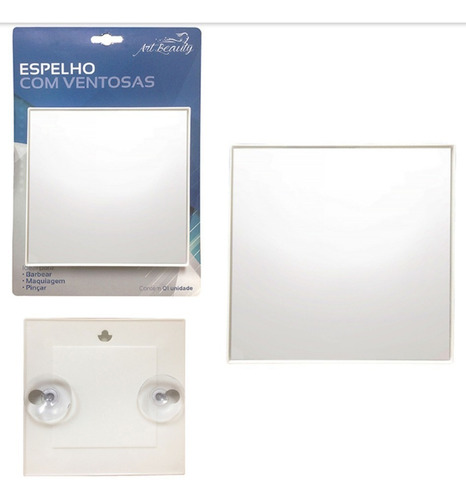 Imagem 3 de 6 de Espelho 14cm Quadrado Ventosa Fixação Box Banheiro Maquiagem