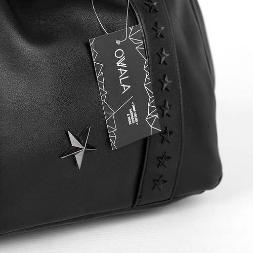 Imagen 3 de 7 de Cartera Bandolera Simil Cuero Mujer Estrellas Negra Leblu