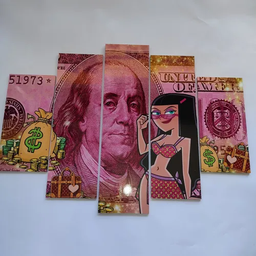 Cuadro Decorativo Moderno Billete 100 Dolares 5 Piezas