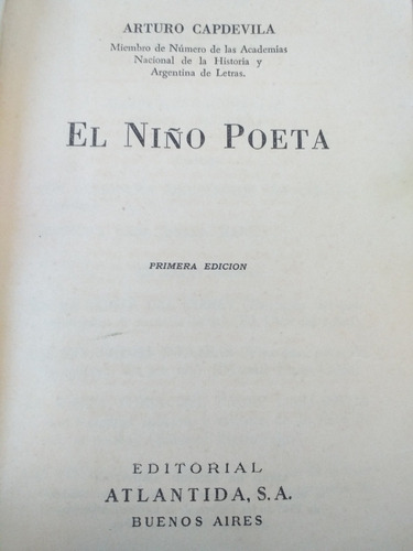 El Niño Poeta - Arturo Capdevila Primera Edicion