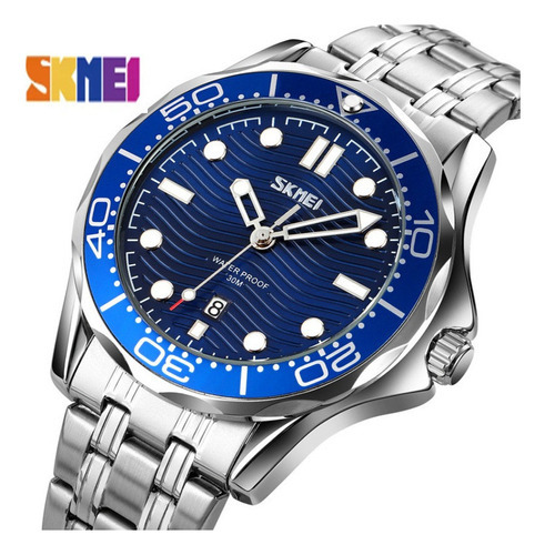 Reloj De Pulsera Luminoso Skmei Business Quartz Color Del Fondo Azul