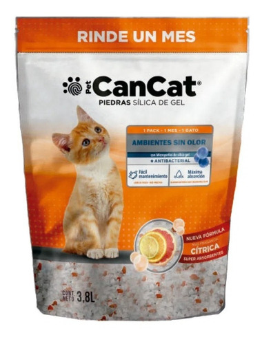 Piedras Sanitarias Can Cat Silica Gel Citrica 3,8 Lts Gato
