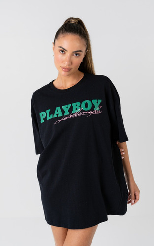 Camiseta Preta Labellamafia Logo Coelho Playboy Oversized