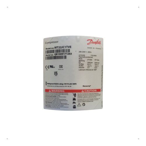 Compressor Recíproco Maneurop Danfoss Monofásico Mt22-1vi