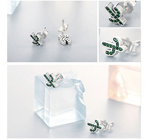 Aros De Plata S925 Y Circones Diseño Cactus