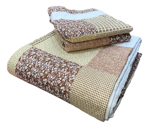 Cubrecama Patchwork Queen Y 2 1/2 Plazas Quilt Con Fundas