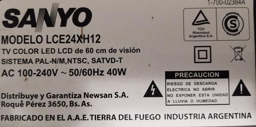 Parlantes Receptor Señal Cr Tv Led Sanyo Lce24xh12 (Usado)