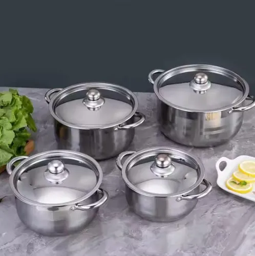 Set De 4 Piezas Ollas Con Tapa De Acero Inoxidable