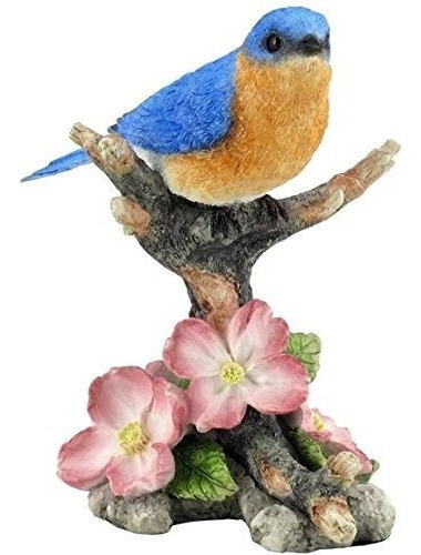 Pajaro Azul De 488 Pulgadas Sobre Rama Con Flores  Figura De